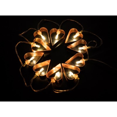 GUIRNALDAS 10 LED CON BATERÍA , CORAZONES DE COBRE