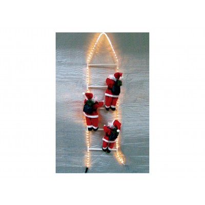 PAPA NOEL TRIPLE TREPANDO EN ESCALERA LUMINOSA 40 CM